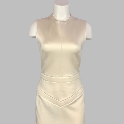 LOUIS VUITTON Size S Beige Ecru Wool Blend Ruffled Fitted Cocktail Dress