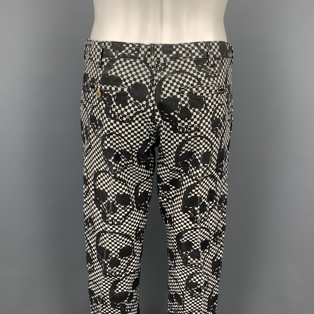 COMME des GARCONS HOMME PLUS Size S Black & White Checkered Skull Polyester Capri Casual Pants