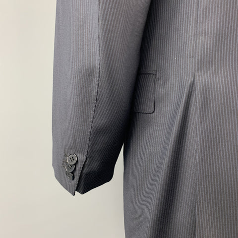 ERMENEGILDO ZEGNA 42 Long Navy & Black Pinstripe Wool Notch Lapel Suit
