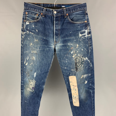 ATELIER &amp; REPAIRS x LEVI'S 501 Taille 31 Jean en denim vieilli indigo avec braguette boutonnée