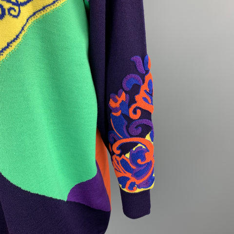 GIANNI VERSACE 1980's Purple Orange Green & Yellow Baroque Wool Sweater