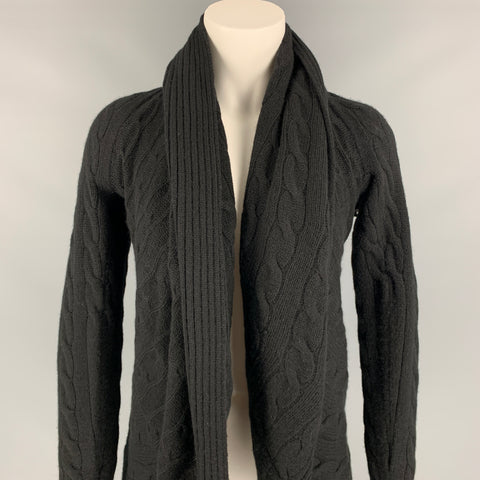 RALPH LAUREN Black Label Talla S Cárdigan con cuello chal de cachemira y punto trenzado en negro