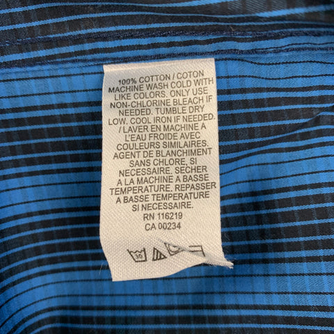 STEVEN ALAN Size L Blue Black Plaid Ottoman Button Down Short Sleeve Shirt