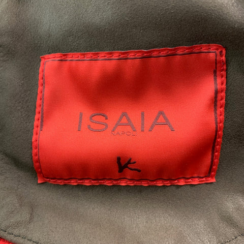 ISAIA Size 40 Olive Textured Leather Patch Pockets Long Sleeve Shirt