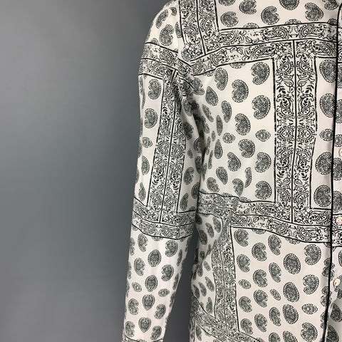 GABRIELE PASINI Size M White Black Paisley Cotton Long Sleeve Shirt