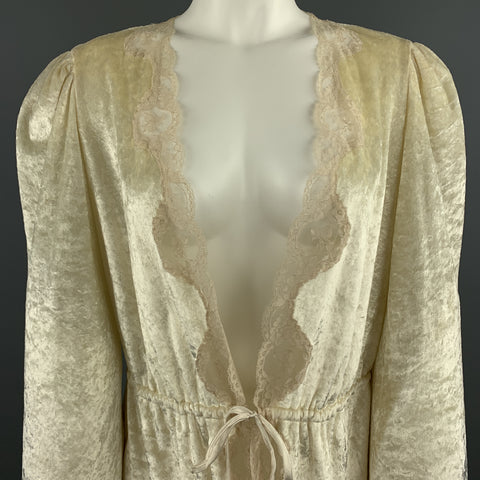 CHRISTIAN DIOR Size M Cream Crushed Velvet Lce Trim Cropped Robe Top