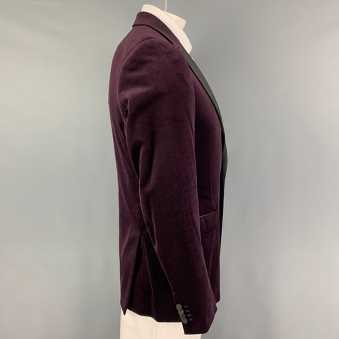 THEORY Size 42 Burgundy Black Velvet Cotton Sport Coat