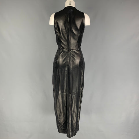 RALPH LAUREN Talla 10 Vestido abotonado de cuero negro