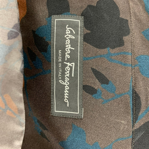 SALVATORE FERRAGAMO Size XL Brown Print Silk Button Up Long Sleeve Shirt
