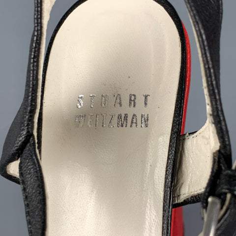 STUART WEITZMAN Size 6 Red Black White Leather Color Block Platform Sandals