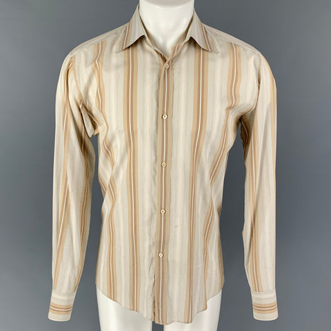 GUCCI Size M Beige Khaki Stripe Cotton Button Up Long Sleeve Shirt