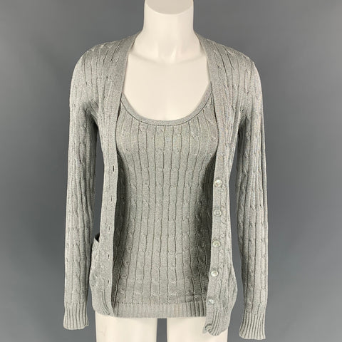RALPH LAUREN Conjunto de cárdigan de punto de ochos plateado talla S Black Label