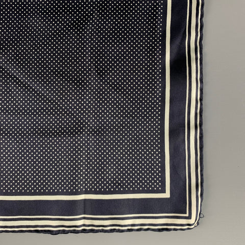 YVES SAINT LAURENT Navy White Polka Dot Silk Satin Pocket Square