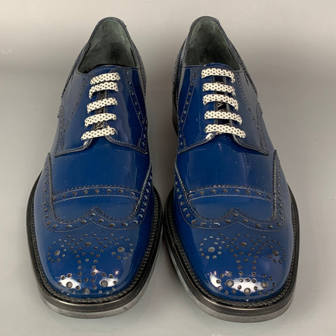 DOLCE & GABBANA Size 10 Blue Perforated Leather Lace Up Shoes
