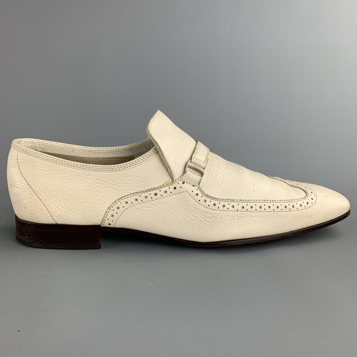 SALVATORE FERRAGAMO Sammy Size 11 Ivory Perforated Leather Slip On Loafers
