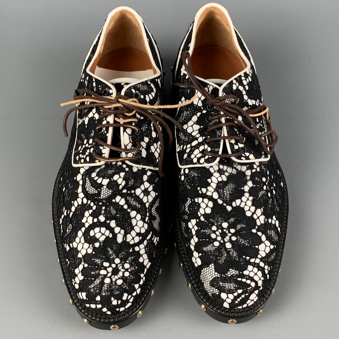 GIVENCHY Size 6.5 Black White Floral Lace Leather Shoes