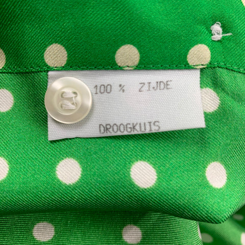 WALTER VAN BEIRENDONCK SS 20 Size S Green & White Dots Silk Button Up Long Sleeve Shirt
