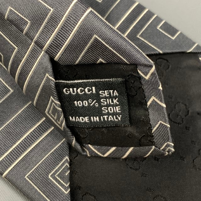 GUCCI Grey White Squares Silk Tie