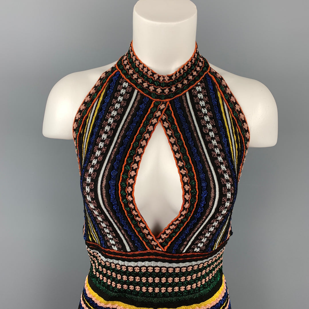 MISSONI Size 4 Multi-Color Stripe Lurex Halter Dress Top