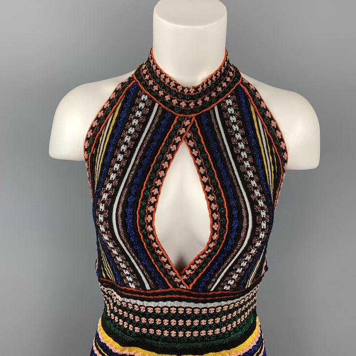 MISSONI Size 4 Multi-Color Stripe Lurex Halter Dress Top