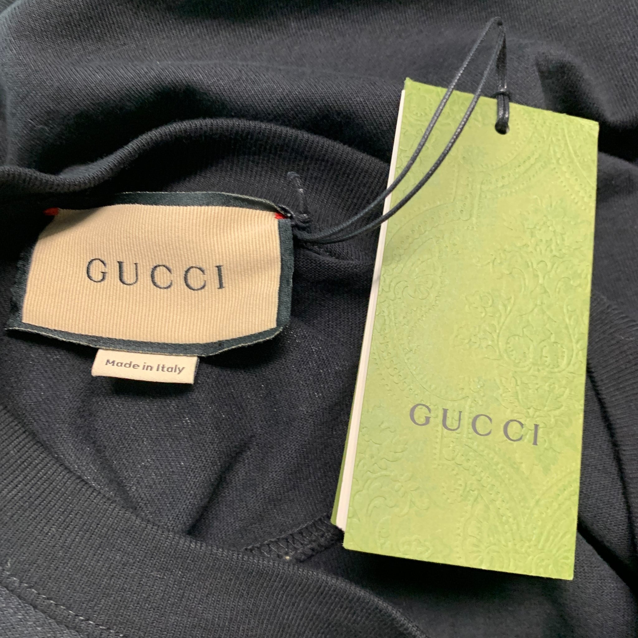 GUCCI Size XS Black White Graphic Cotton Crew-Neck T-shirt