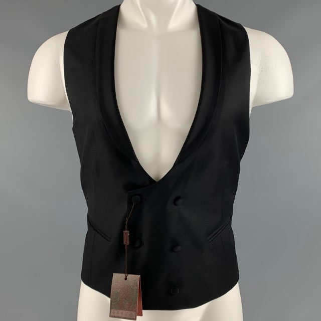 ETRO Size 40 Black Wool Shawl Collar Vest