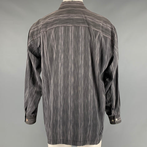 ISSEY MIYAKE Size M Grey White Stripe Cotton One Pocket Long Sleeve Shirt