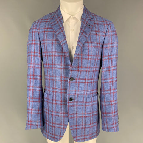 CANALI Size 40 Regular Blue Red Plaid Silk Cashmere Sport Coat