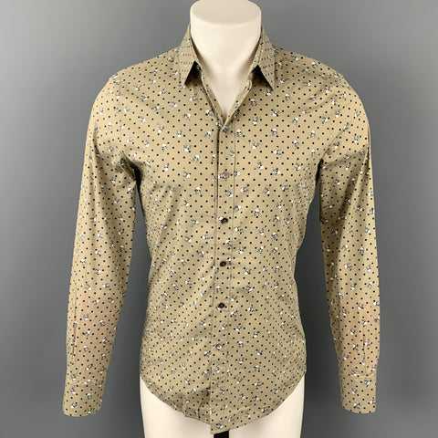DOLCE &amp; GABBANA Sicilia Talla M Camisa de manga larga con botones de algodón con calaveras en color topo y negro