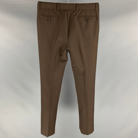 PRADA Size 34 Brown Solid Mohair / Wool Belted Dress Pants