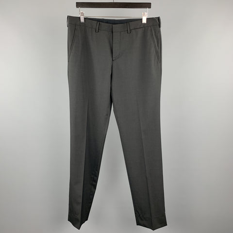 PRADA Size 34 x 34 Black Virgin Wool Zip Fly Dress Pants