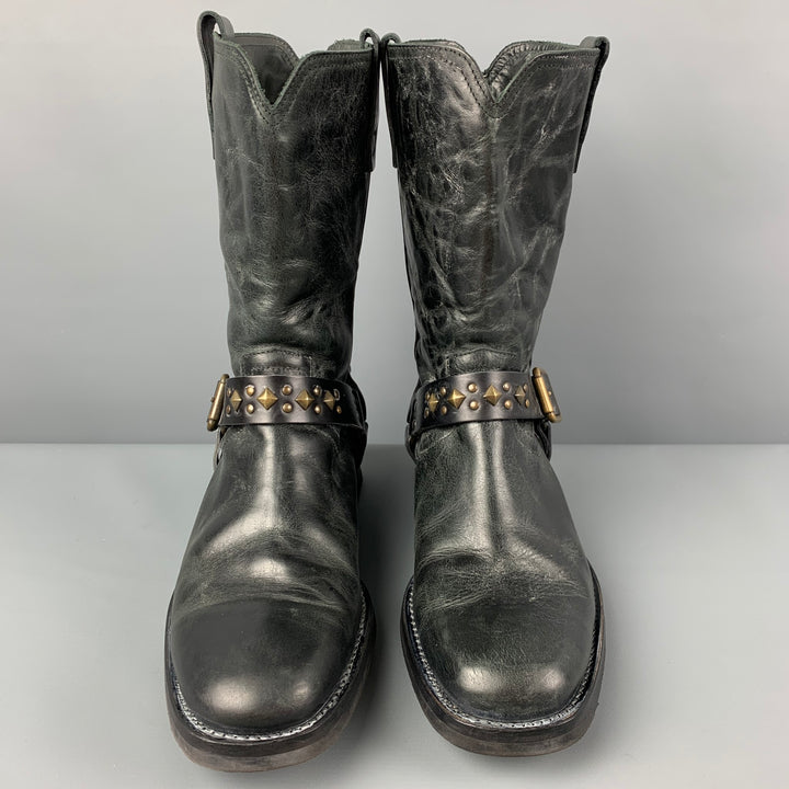 JOHN VARVATOS Size 9.5 Black Studded Leather Pull On Boots