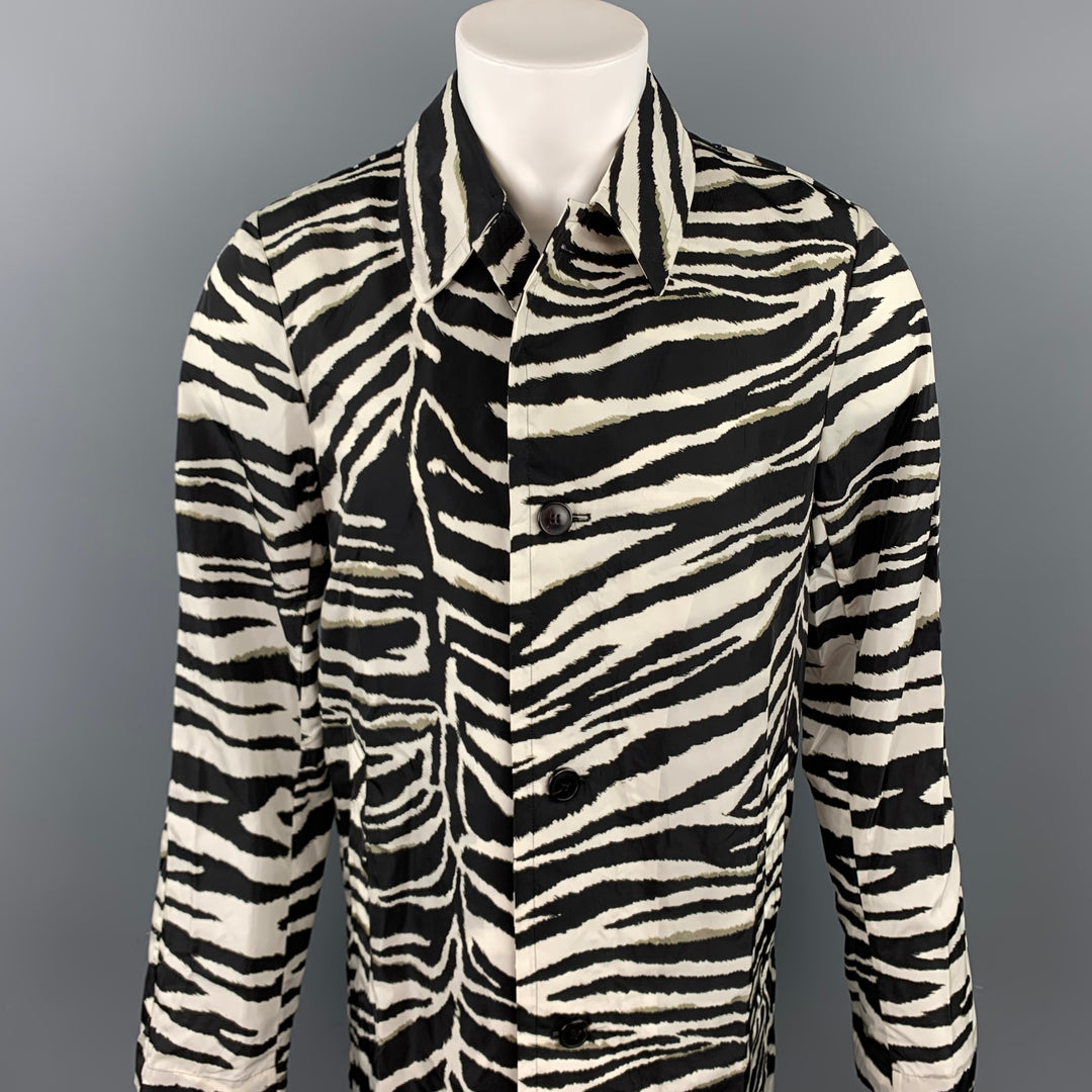 DRIES VAN NOTEN S/S 20 Size 34 Black & White Zebra Polyamide Raincoat