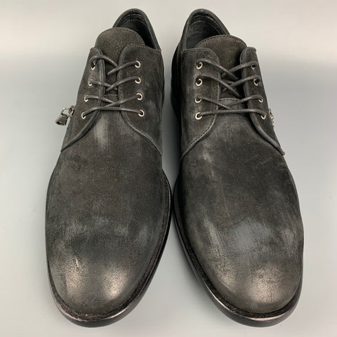 JOHN VARVATOS * USA Taille 11 Chaussures à lacets en cuir antique noir