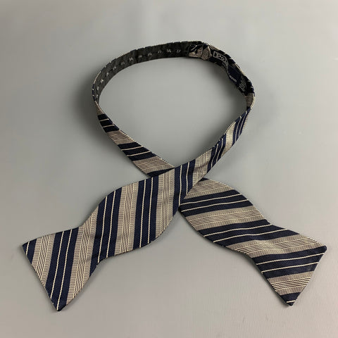 POLO by RALPH LAUREN Navy beige Diagonal Stripe Silk Bow Tie