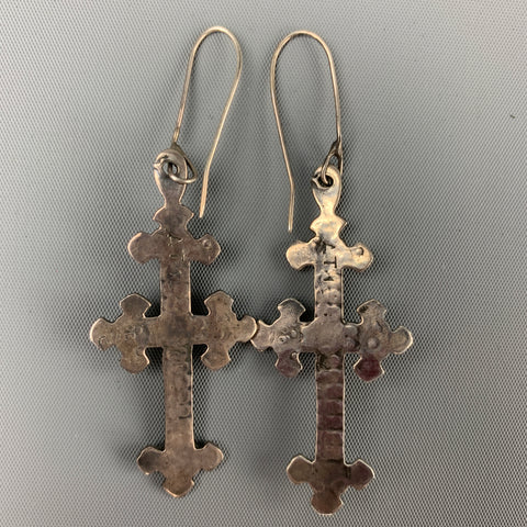 ADRIENNE TEEGUARDEN Silver & Black Metal Cross Earrings
