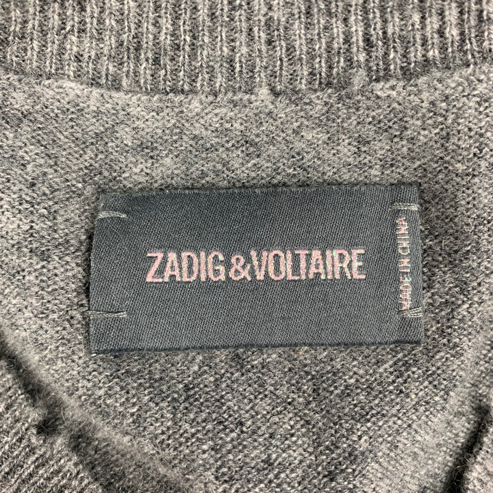 ZADIG & VOLTAIRE Size S Grey & Red Knitted Butterlfy Cashmere Short Sleeve Pullover