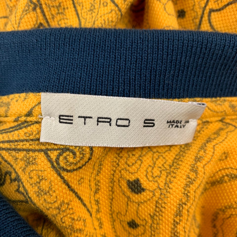 ETRO Size S Yellow Blue Paisley Cotton Buttoned Polo