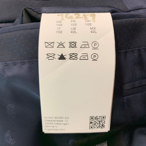 HUGO BOSS  Size 42 Long Navy Jacquard Virgin Wool Tuxedo Sport Coat