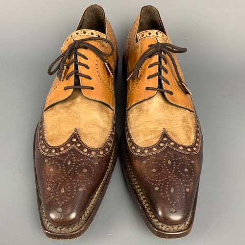 CALZOLERIA HARRIS Size 11 Tan & Brown Perforated Leather Wingtip Lace Up Shoes