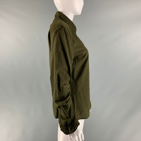 ANN DEMEULEMEESTER Size 6 Green Olive Cotton Casual Top