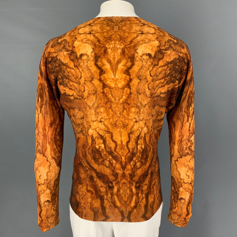 ALEXANDER MCQUEEN Size S Yellow Brown Print Wool Crew-Neck Pullover