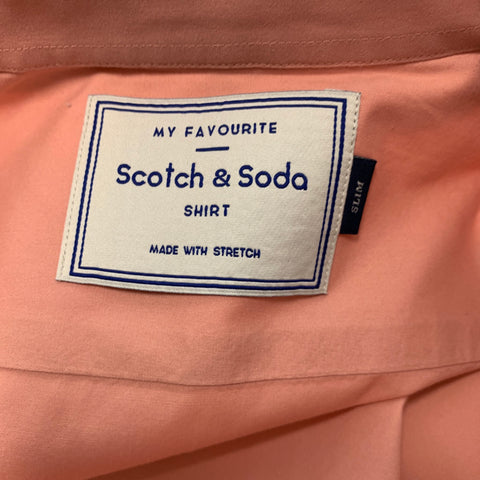 SCOTCH AND SODA Size XL Pink Cotton  Elastane Slim Fit Long Sleeve Shirt