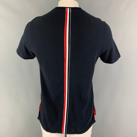 THOM BROWNE Size L Navy White Red Pique Crew-Neck T-shirt