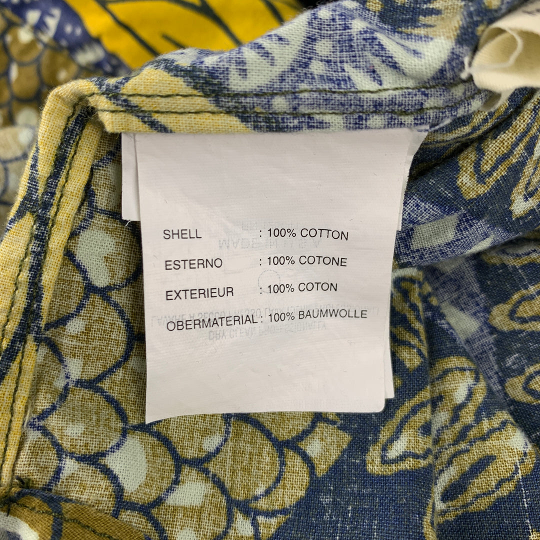 WOOLRICH Size L Yellow & Blue Print Cotton Button Up Short Sleeve Shirt