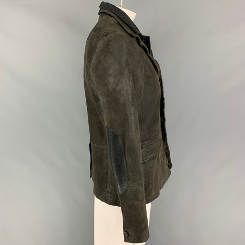 ALLSAINTS Size L Olive Grey Distressed Leather Layered Jacket