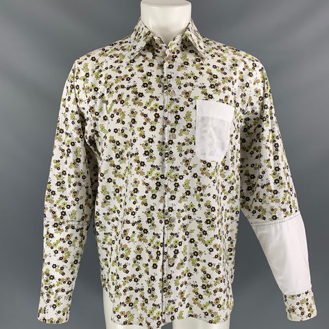 MARNI Size S White Brown Mixed Fabrics Cotton Button Up Long Sleeve Shirt