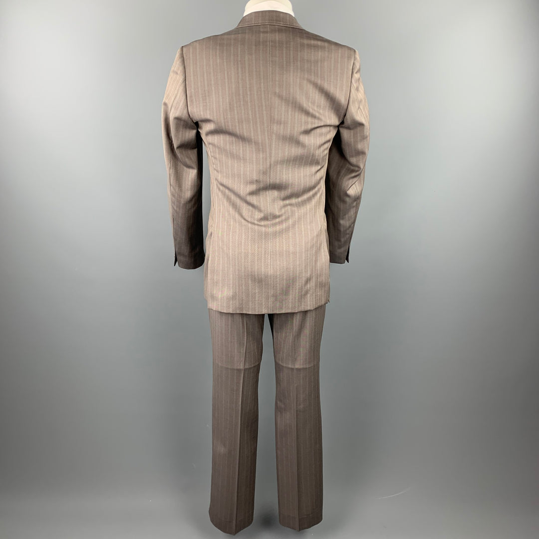 TED BAKER Taille 38 Costume à revers cranté en laine à rayures taupe régulière