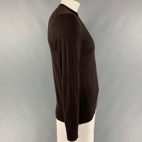 THEORY Size L Brown Solid Wool Long Sleeve Pullover