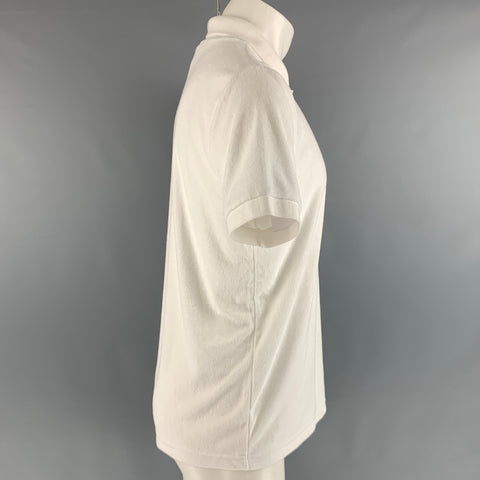 LACOSTE Size M White Terry Cloth Cotton  Elastane Short Sleeve Polo